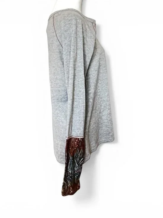 Sundance Boho Henley Top L Gray Southwest Cuffs Soft Cotton Serenity - Picture 3 of 11